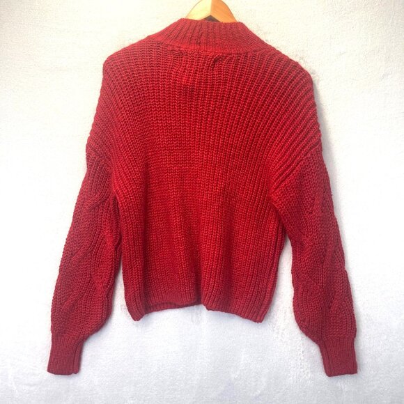 NWT American Eagle Cable Knit Oversized Slouchy Sweater Womens Small S Red Cozy - Picture 2 of 11
